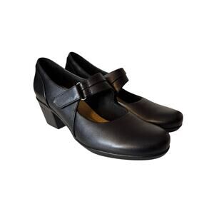 Clarks Emslie Lulin Black Leather Mary Jane Character Shoes 7.5 Adjustable